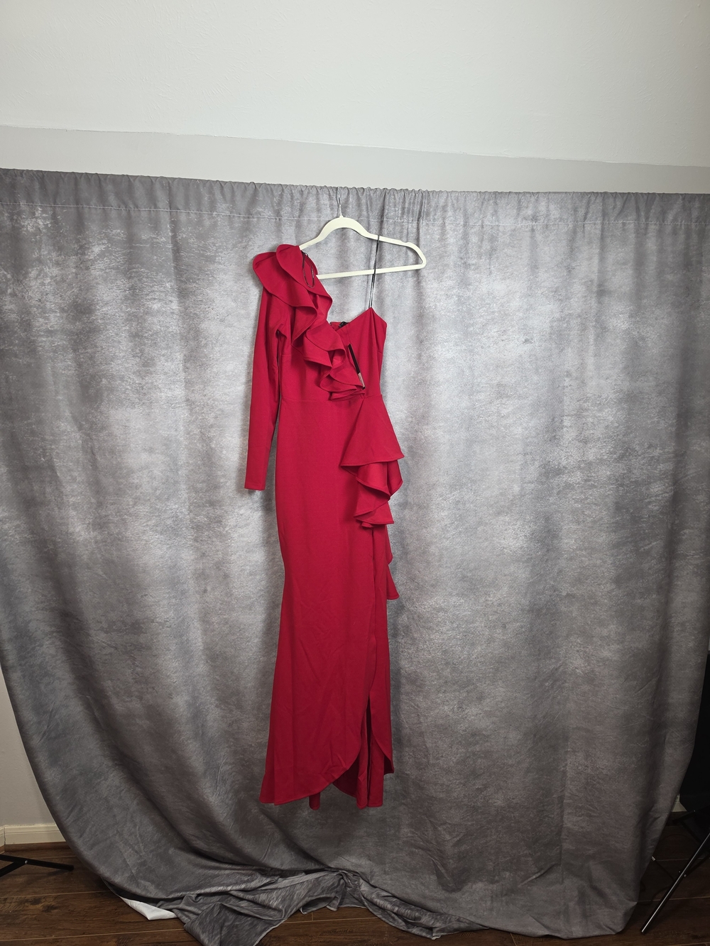 Symphony One Shoulder Ruffle Formal Maxi Dress Pink